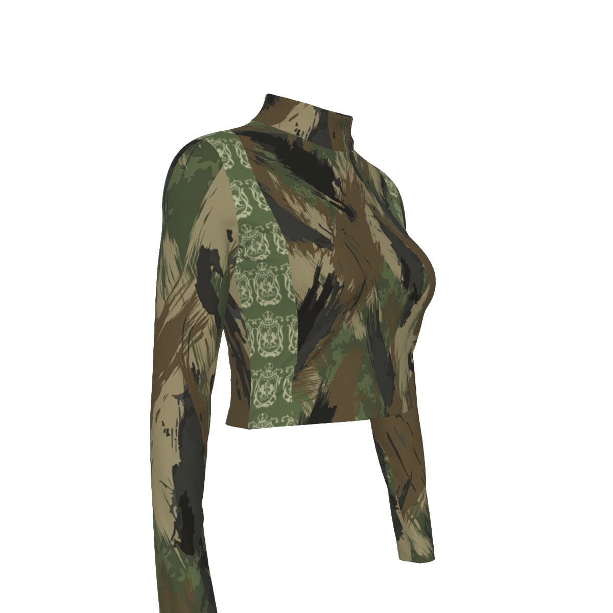 12k Camo Print Women's Turtleneck T-shirt With Long Sleeve