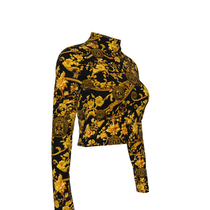 12k Royal Gold Floral Women's Turtleneck T-shirt With Long Sleeve