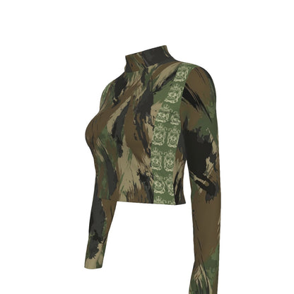 12k Camo Print Women's Turtleneck T-shirt With Long Sleeve