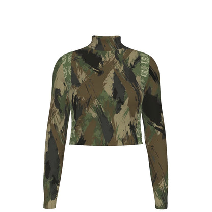 12k Camo Print Women's Turtleneck T-shirt With Long Sleeve