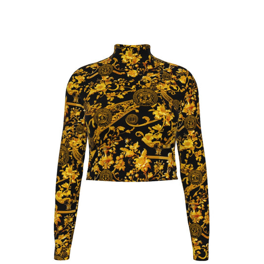 12k Royal Gold Floral Women's Turtleneck T-shirt With Long Sleeve