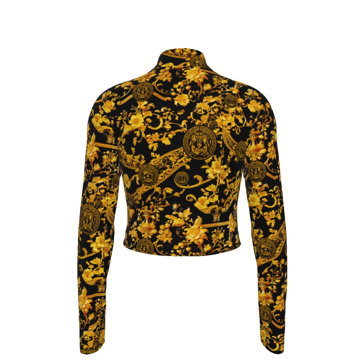 12k Royal Gold Floral Women's Turtleneck T-shirt With Long Sleeve